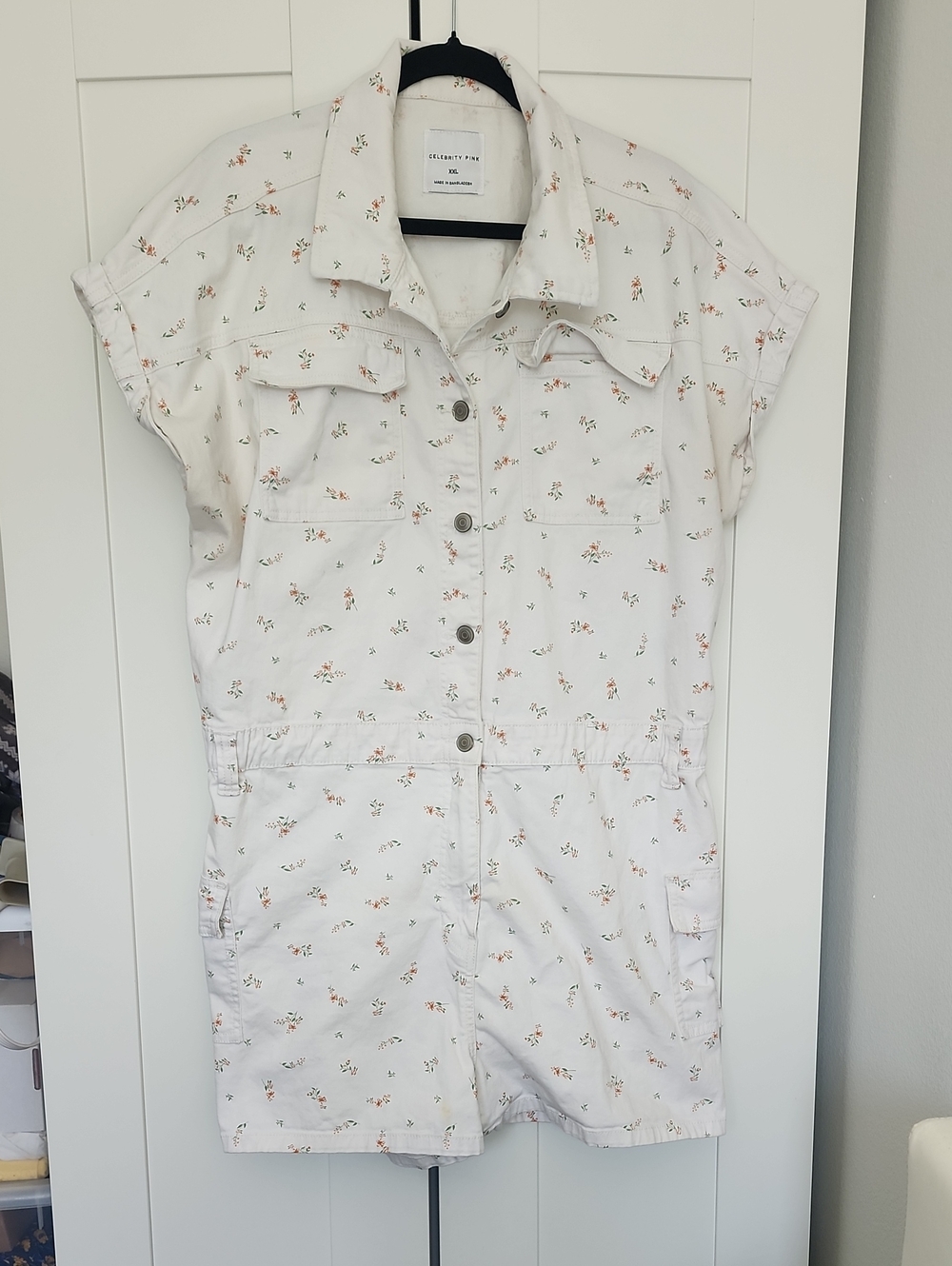 Celebrity Pink White Floral Short Sleeve Utility Romper